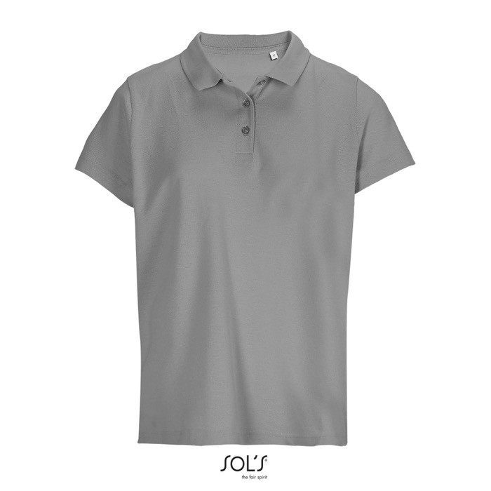 Polo para mujer de 100% algodón peinado y cuello canalé con 3 botones color gris claro Polo para mujer de 100% algodón peinado y cuello canalé con 3 botones color gris claro