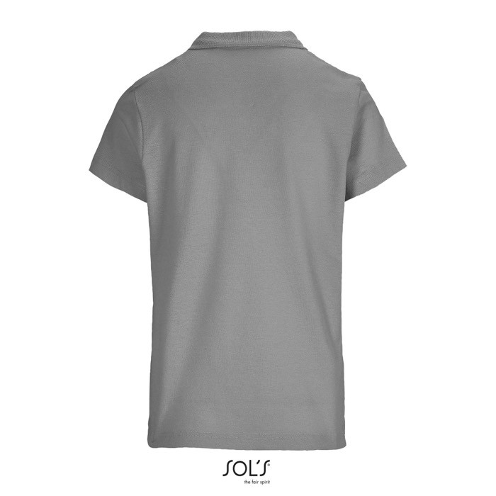 Polo para mujer de 100% algodón peinado y cuello canalé con 3 botones color gris claro vista trasera Polo para mujer de 100% algodón peinado y cuello canalé con 3 botones color gris claro vista trasera