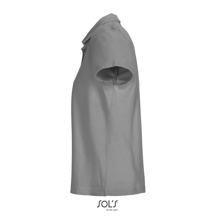 Polo para mujer de 100% algodón peinado y cuello canalé con 3 botones color gris claro vista lateral Polo para mujer de 100% algodón peinado y cuello canalé con 3 botones color gris claro vista lateral