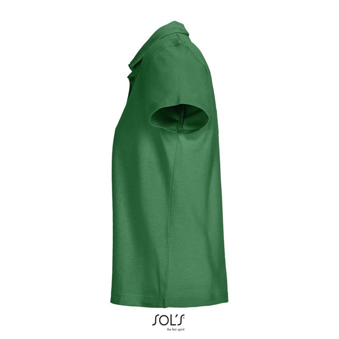 Polo para mujer de 100% algodón peinado y cuello canalé con 3 botones color verde vista lateral Polo para mujer de 100% algodón peinado y cuello canalé con 3 botones color verde vista lateral