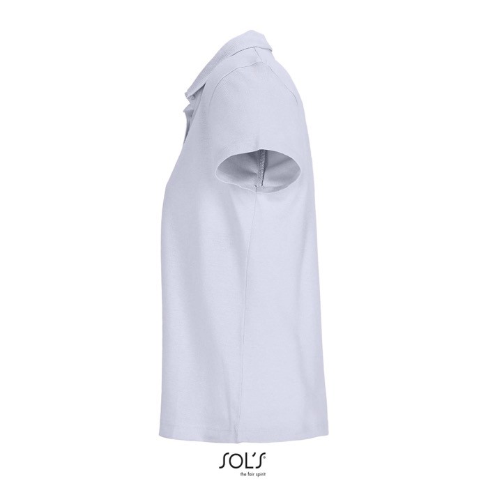 Polo para mujer de 100% algodón peinado y cuello canalé con 3 botones color lila vista lateral Polo para mujer de 100% algodón peinado y cuello canalé con 3 botones color lila vista lateral