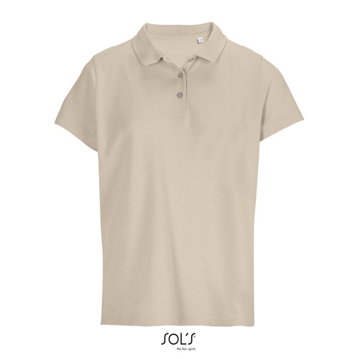 Polo para mujer de 100% algodón peinado y cuello canalé con 3 botones color nude Polo para mujer de 100% algodón peinado y cuello canalé con 3 botones color nude