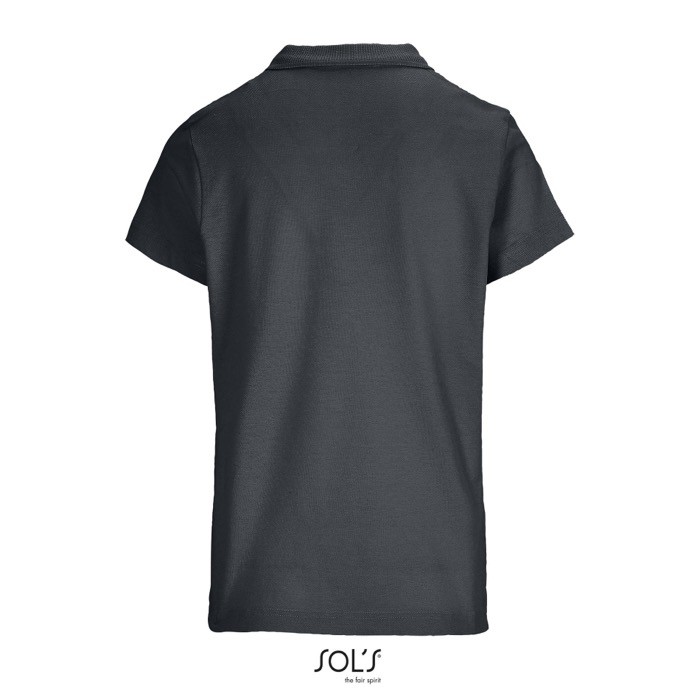 Polo para mujer de 100% algodón peinado y cuello canalé con 3 botones color gris oscuro vista trasera Polo para mujer de 100% algodón peinado y cuello canalé con 3 botones color gris oscuro vista trasera