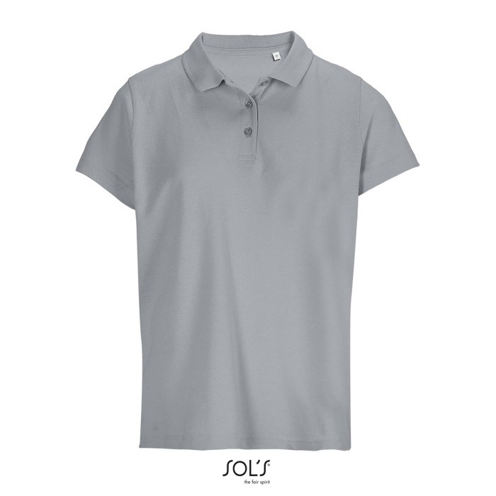Polo para mujer de 100% algodón peinado y cuello canalé con 3 botones color gris octava vista Polo para mujer de 100% algodón peinado y cuello canalé con 3 botones color gris octava vista