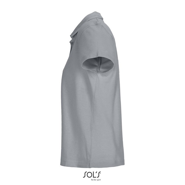 Polo para mujer de 100% algodón peinado y cuello canalé con 3 botones color gris vista lateral Polo para mujer de 100% algodón peinado y cuello canalé con 3 botones color gris vista lateral