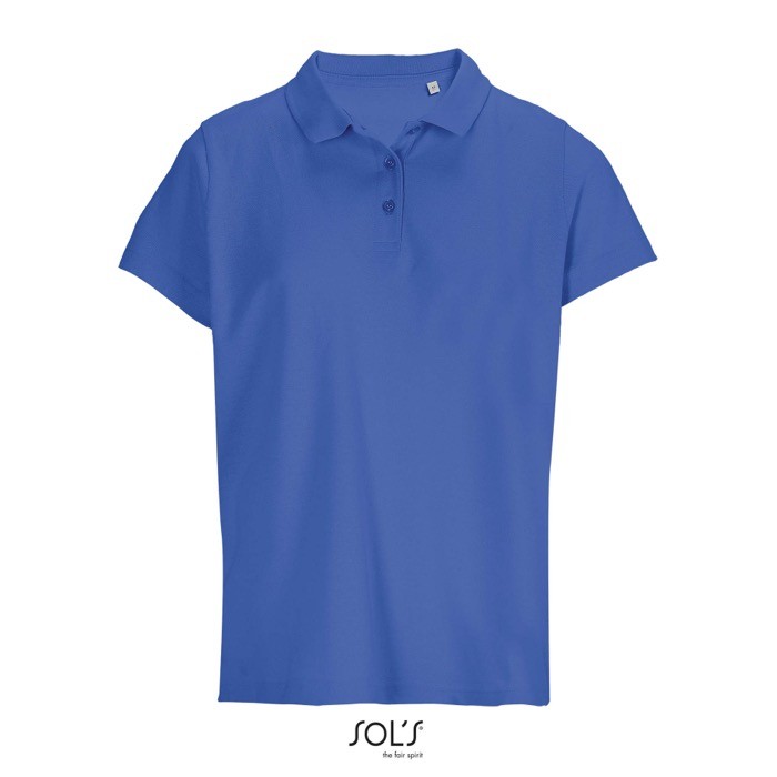 Polo para mujer de 100% algodón peinado y cuello canalé con 3 botones color azul real tercera vista Polo para mujer de 100% algodón peinado y cuello canalé con 3 botones color azul real tercera vista