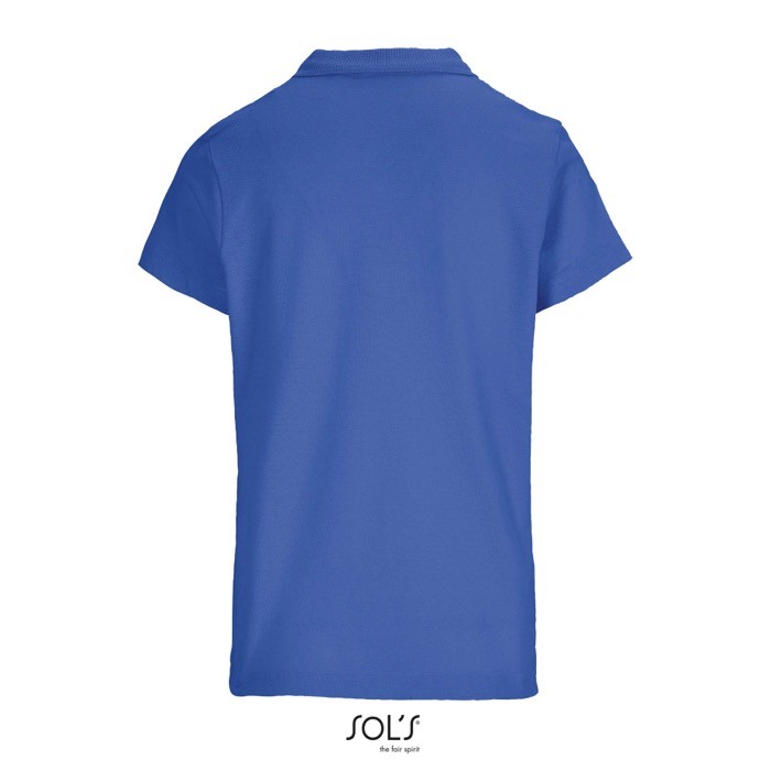 Polo para mujer de 100% algodón peinado y cuello canalé con 3 botones color azul real vista trasera Polo para mujer de 100% algodón peinado y cuello canalé con 3 botones color azul real vista trasera