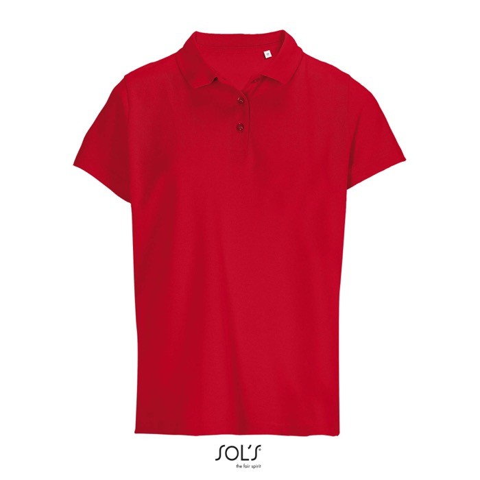 Polo para mujer de 100% algodón peinado y cuello canalé con 3 botones color rojo quinta vista Polo para mujer de 100% algodón peinado y cuello canalé con 3 botones color rojo quinta vista