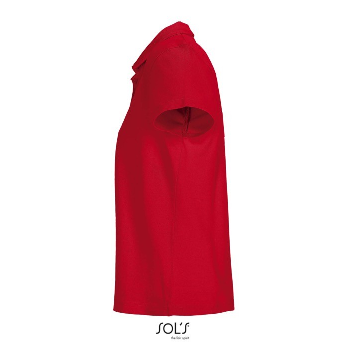 Polo para mujer de 100% algodón peinado y cuello canalé con 3 botones color rojo vista lateral Polo para mujer de 100% algodón peinado y cuello canalé con 3 botones color rojo vista lateral