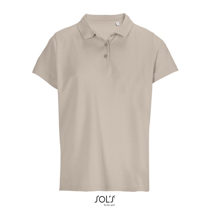 Polo para mujer de 100% algodón peinado y cuello canalé con 3 botones color beige Polo para mujer de 100% algodón peinado y cuello canalé con 3 botones color beige