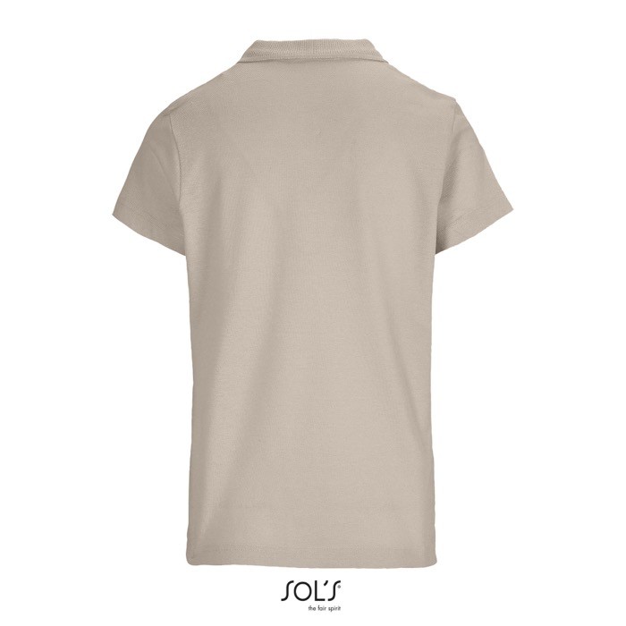 Polo para mujer de 100% algodón peinado y cuello canalé con 3 botones color beige vista trasera Polo para mujer de 100% algodón peinado y cuello canalé con 3 botones color beige vista trasera