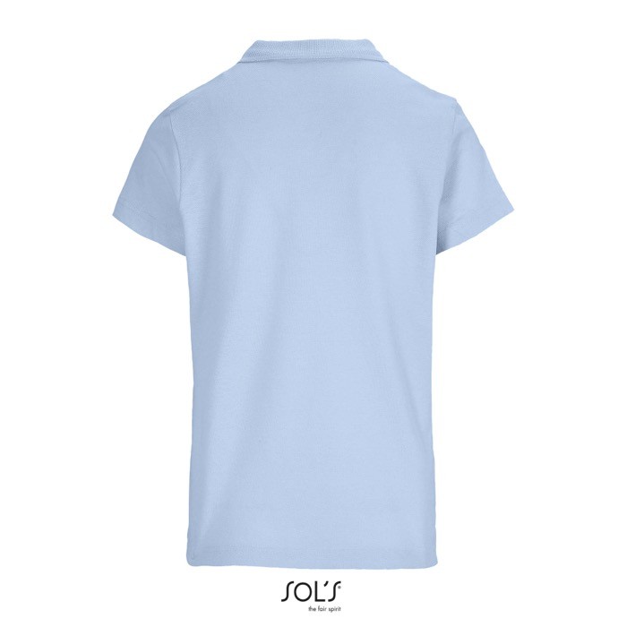 Polo para mujer de 100% algodón peinado y cuello canalé con 3 botones color azul pastel vista trasera Polo para mujer de 100% algodón peinado y cuello canalé con 3 botones color azul pastel vista trasera