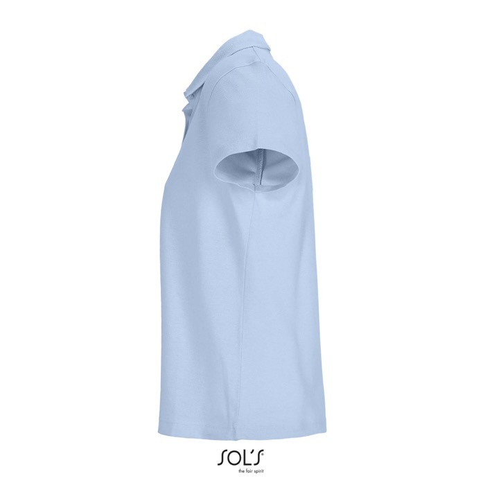 Polo para mujer de 100% algodón peinado y cuello canalé con 3 botones color azul pastel vista lateral Polo para mujer de 100% algodón peinado y cuello canalé con 3 botones color azul pastel vista lateral