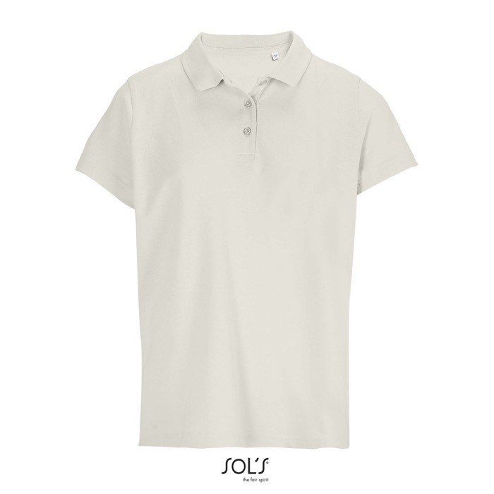 Polo para mujer de 100% algodón peinado y cuello canalé con 3 botones color blanco roto Polo para mujer de 100% algodón peinado y cuello canalé con 3 botones color blanco roto