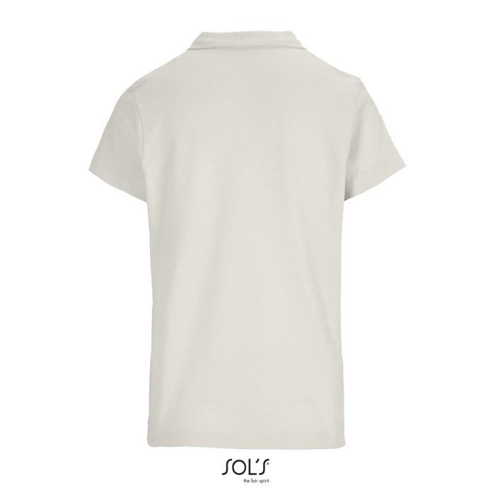 Polo para mujer de 100% algodón peinado y cuello canalé con 3 botones color blanco roto vista trasera Polo para mujer de 100% algodón peinado y cuello canalé con 3 botones color blanco roto vista trasera