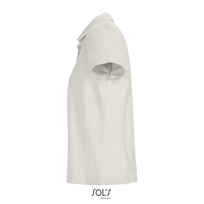 Polo para mujer de 100% algodón peinado y cuello canalé con 3 botones color blanco roto vista lateral Polo para mujer de 100% algodón peinado y cuello canalé con 3 botones color blanco roto vista lateral