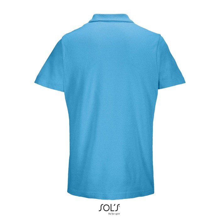 Polo unisex de 100% algodón peinado y cuello canalé con 2 botones color azul cian vista trasera Polo unisex de 100% algodón peinado y cuello canalé con 2 botones color azul cian vista trasera