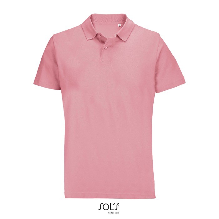 Polo unisex de 100% algodón peinado y cuello canalé con 2 botones color rosa claro Polo unisex de 100% algodón peinado y cuello canalé con 2 botones color rosa claro