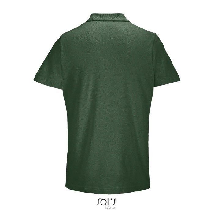 Polo unisex de 100% algodón peinado y cuello canalé con 2 botones color verde oscuro vista trasera Polo unisex de 100% algodón peinado y cuello canalé con 2 botones color verde oscuro vista trasera