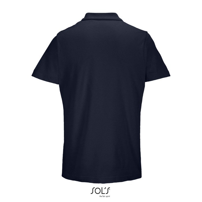 Polo unisex de 100% algodón peinado y cuello canalé con 2 botones color azul marino vista trasera Polo unisex de 100% algodón peinado y cuello canalé con 2 botones color azul marino vista trasera