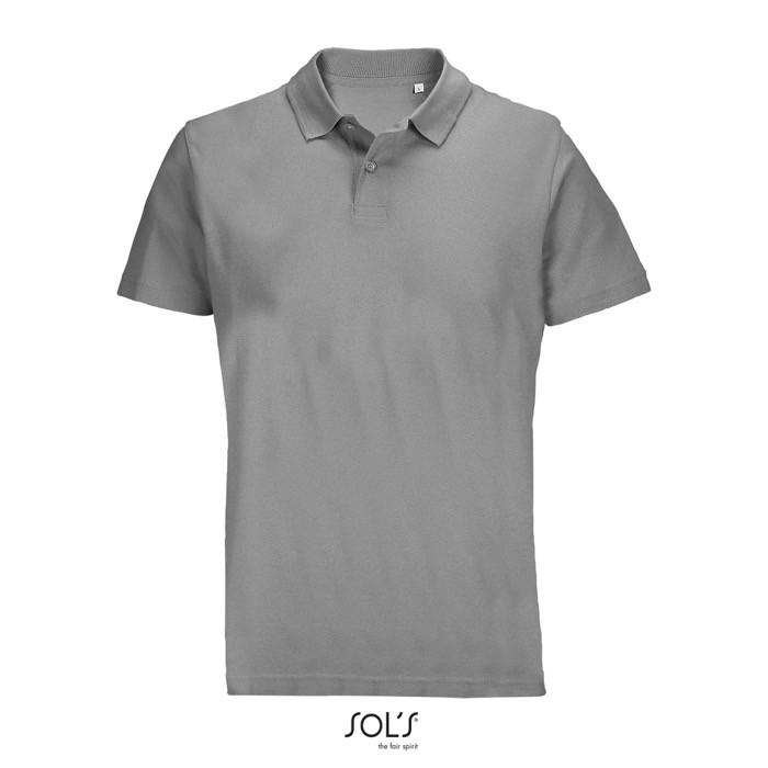 Polo unisex de 100% algodón peinado y cuello canalé con 2 botones color gris claro Polo unisex de 100% algodón peinado y cuello canalé con 2 botones color gris claro