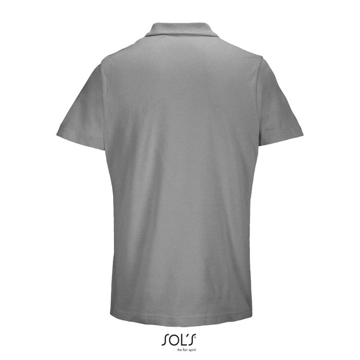 Polo unisex de 100% algodón peinado y cuello canalé con 2 botones color gris claro vista trasera Polo unisex de 100% algodón peinado y cuello canalé con 2 botones color gris claro vista trasera