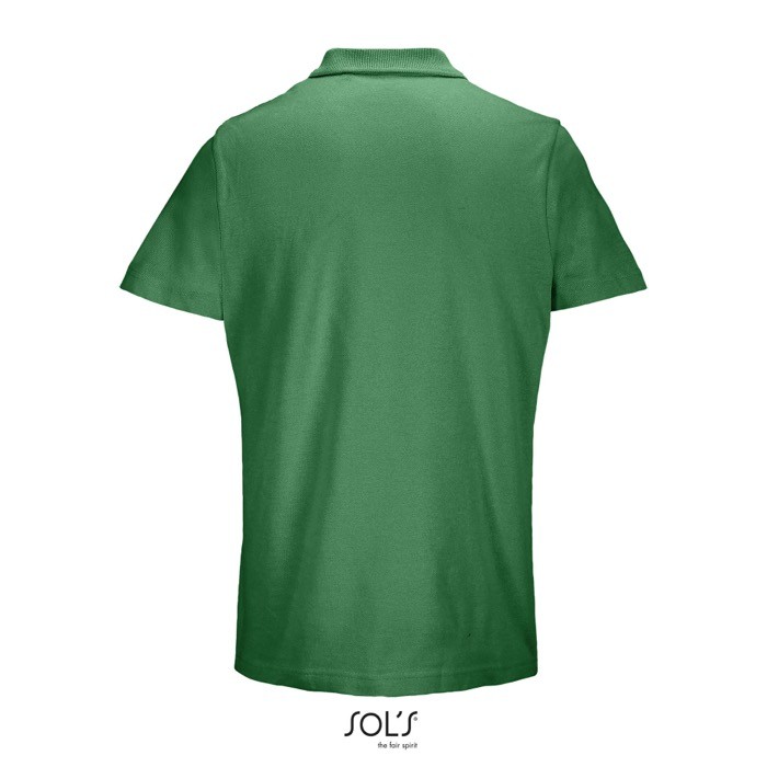 Polo unisex de 100% algodón peinado y cuello canalé con 2 botones color verde vista trasera Polo unisex de 100% algodón peinado y cuello canalé con 2 botones color verde vista trasera
