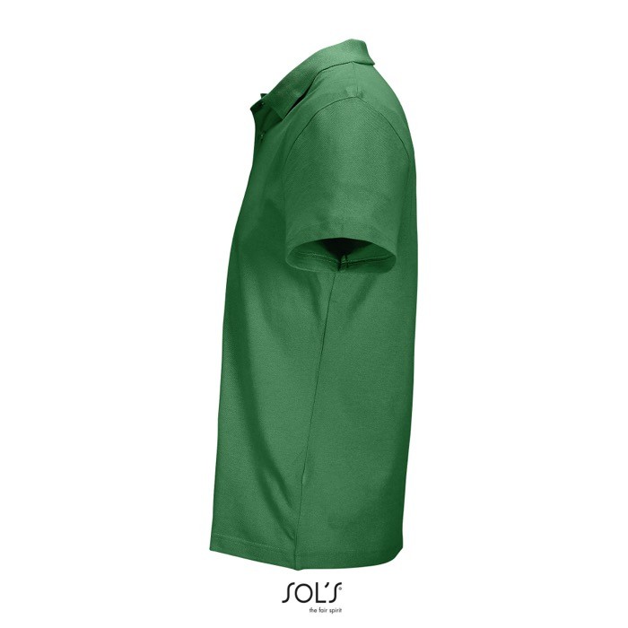 Polo unisex de 100% algodón peinado y cuello canalé con 2 botones color verde vista lateral Polo unisex de 100% algodón peinado y cuello canalé con 2 botones color verde vista lateral