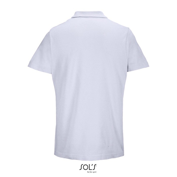 Polo unisex de 100% algodón peinado y cuello canalé con 2 botones color lila vista trasera Polo unisex de 100% algodón peinado y cuello canalé con 2 botones color lila vista trasera