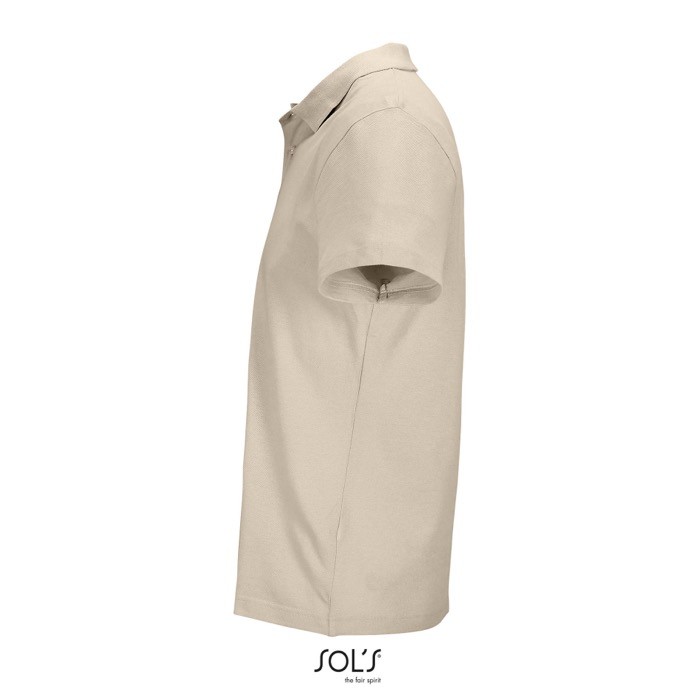 Polo unisex de 100% algodón peinado y cuello canalé con 2 botones color nude vista lateral Polo unisex de 100% algodón peinado y cuello canalé con 2 botones color nude vista lateral