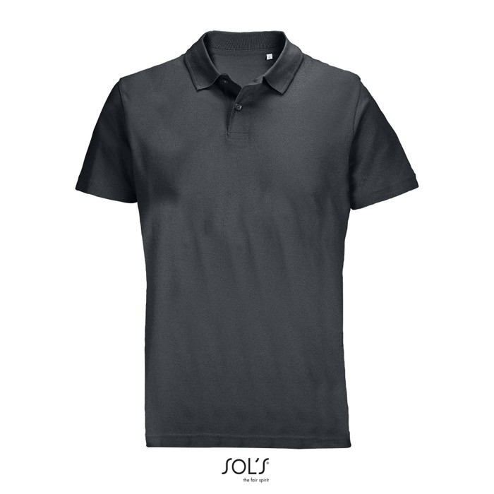Polo unisex de 100% algodón peinado y cuello canalé con 2 botones color gris oscuro Polo unisex de 100% algodón peinado y cuello canalé con 2 botones color gris oscuro