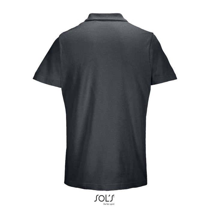Polo unisex de 100% algodón peinado y cuello canalé con 2 botones color gris oscuro vista trasera Polo unisex de 100% algodón peinado y cuello canalé con 2 botones color gris oscuro vista trasera