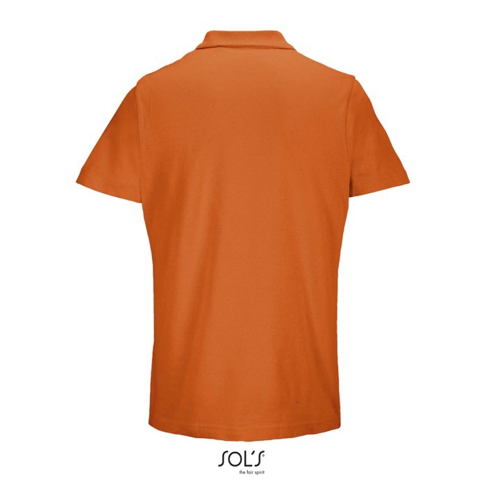 Polo unisex de 100% algodón peinado y cuello canalé con 2 botones color naranja vista trasera Polo unisex de 100% algodón peinado y cuello canalé con 2 botones color naranja vista trasera