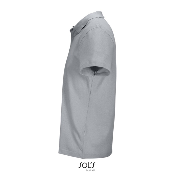 Polo unisex de 100% algodón peinado y cuello canalé con 2 botones color gris vista lateral Polo unisex de 100% algodón peinado y cuello canalé con 2 botones color gris vista lateral