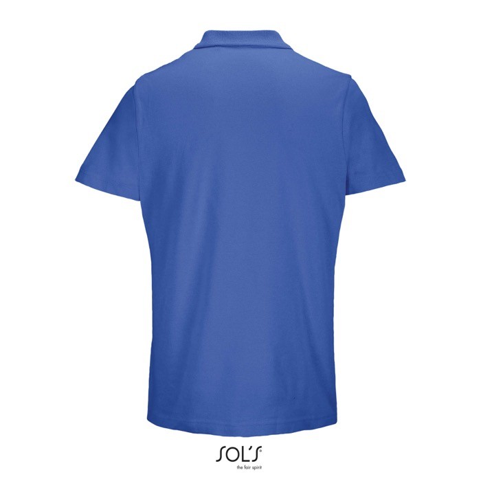 Polo unisex de 100% algodón peinado y cuello canalé con 2 botones color azul real vista trasera Polo unisex de 100% algodón peinado y cuello canalé con 2 botones color azul real vista trasera