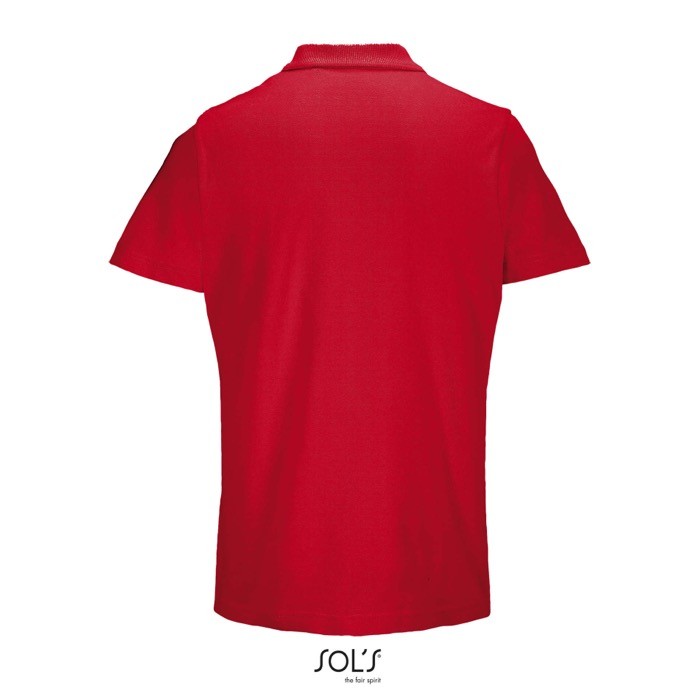 Polo unisex de 100% algodón peinado y cuello canalé con 2 botones color rojo vista trasera Polo unisex de 100% algodón peinado y cuello canalé con 2 botones color rojo vista trasera