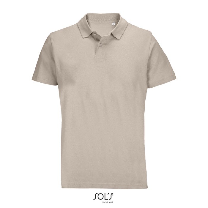 Polo unisex de 100% algodón peinado y cuello canalé con 2 botones color beige Polo unisex de 100% algodón peinado y cuello canalé con 2 botones color beige