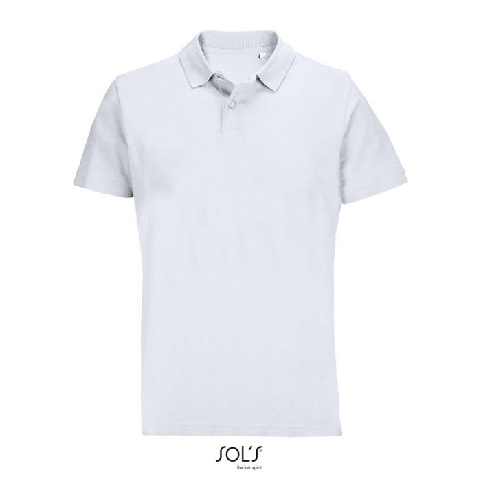 Polo unisex de 100% algodón peinado y cuello canalé con 2 botones color blanco novena vista Polo unisex de 100% algodón peinado y cuello canalé con 2 botones color blanco novena vista