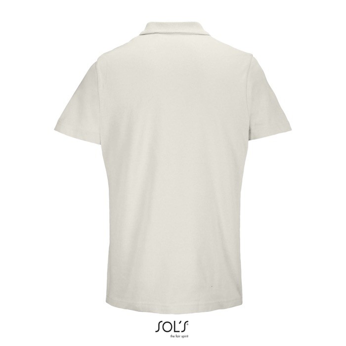 Polo unisex de 100% algodón peinado y cuello canalé con 2 botones color blanco roto vista trasera Polo unisex de 100% algodón peinado y cuello canalé con 2 botones color blanco roto vista trasera