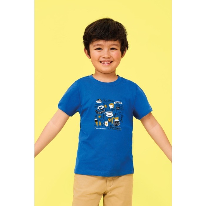 Camiseta para niños personalizable 150 g/m2 color azul real impreso Camiseta para niños personalizable 150 g/m2 color azul real impreso