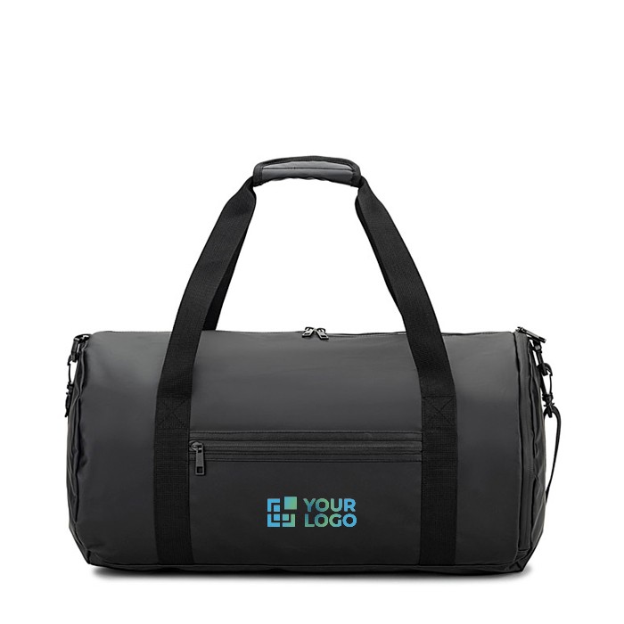 Bolsa de deporte en poliéster reciclado 600D con zapatero lateral vista principal Bolsa de deporte en poliéster reciclado 600D con zapatero lateral vista principal
