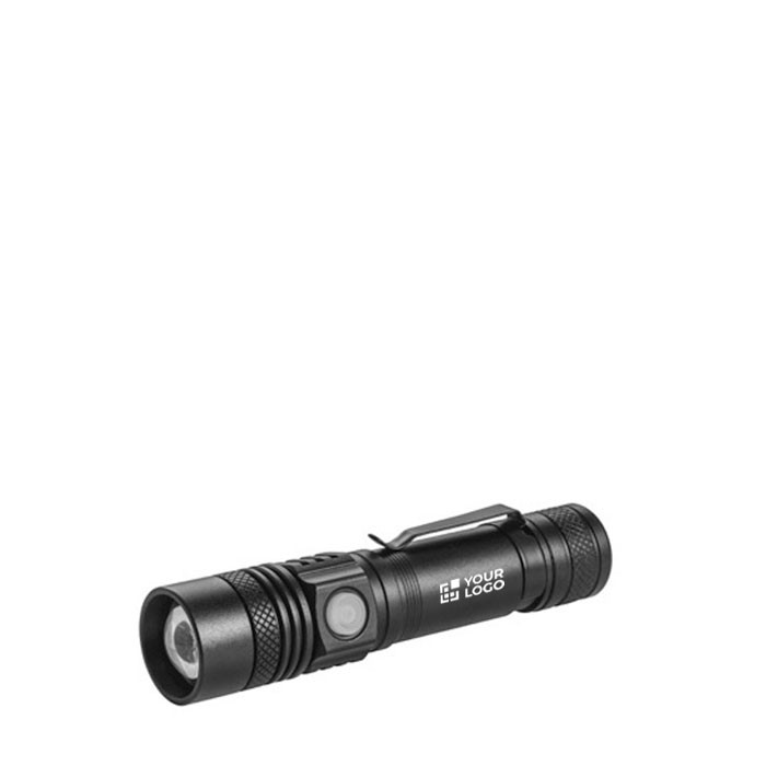 Linterna recargable de aluminio con 4 modos de iluminación y zoom vista principal