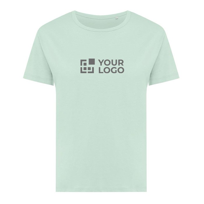 Camiseta de mujer de algodón reciclado slim fit 160 g/m2 Iqoniq color verde claro vista de impresión