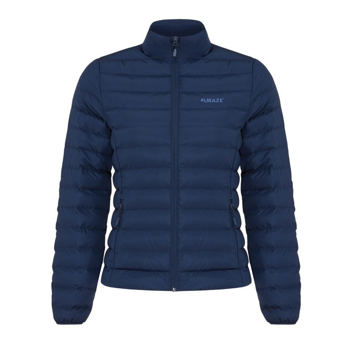 Chaqueta acolchada de poliéster reciclado mujer casual fit 70 g/m2 IQONIQ Maiko color azul marino vista con logo