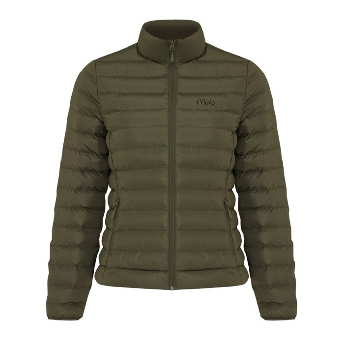 Chaqueta acolchada de poliéster reciclado mujer casual fit 70 g/m2 IQONIQ Maiko color caqui vista con logo