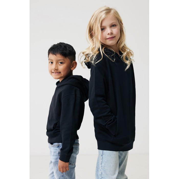 Sudadera infantil de algodón recicladocon capucha 280 g/m2 Iqoniq color negro Sudadera infantil de algodón recicladocon capucha 280 g/m2 Iqoniq color negro