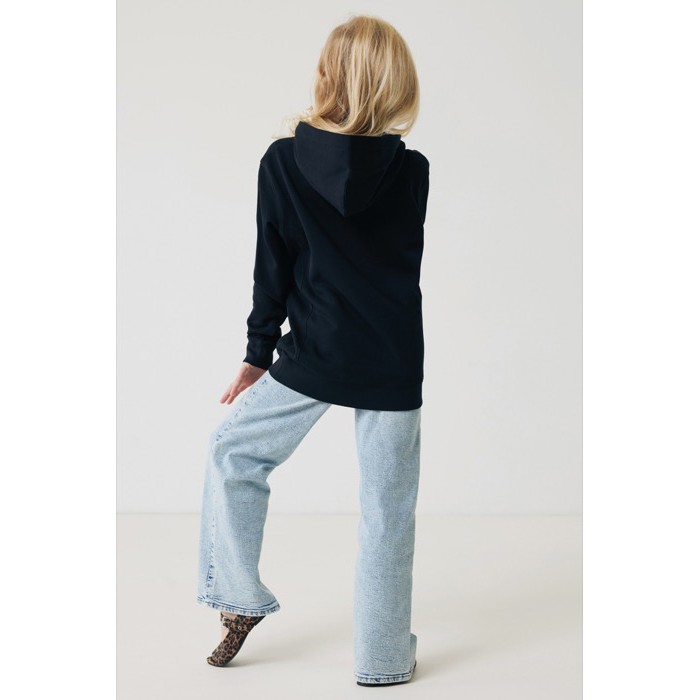 Sudadera infantil de algodón recicladocon capucha 280 g/m2 Iqoniq color negro Sudadera infantil de algodón recicladocon capucha 280 g/m2 Iqoniq color negro