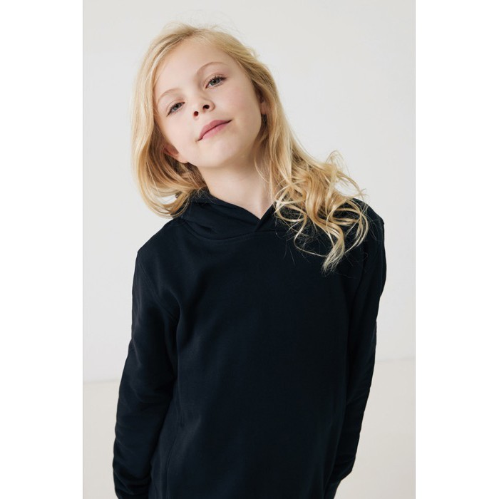 Sudadera infantil de algodón recicladocon capucha 280 g/m2 Iqoniq color negro Sudadera infantil de algodón recicladocon capucha 280 g/m2 Iqoniq color negro