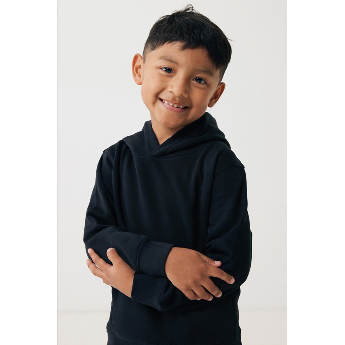 Sudadera infantil de algodón recicladocon capucha 280 g/m2 Iqoniq color negro Sudadera infantil de algodón recicladocon capucha 280 g/m2 Iqoniq color negro