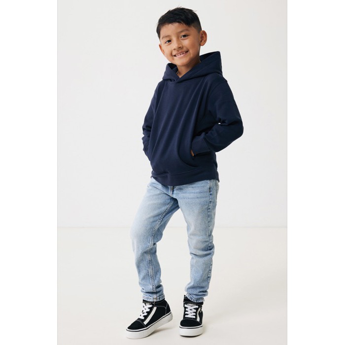 Sudadera infantil de algodón recicladocon capucha 280 g/m2 Iqoniq color azul marino Sudadera infantil de algodón recicladocon capucha 280 g/m2 Iqoniq color azul marino